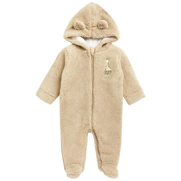 Baby Girls Beige Embroidered Zip-Up Rompers