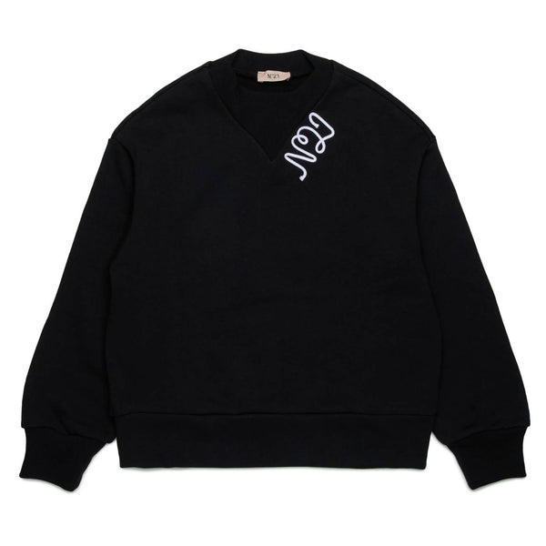 Girls Black Embroidered Logo Sweatshirts