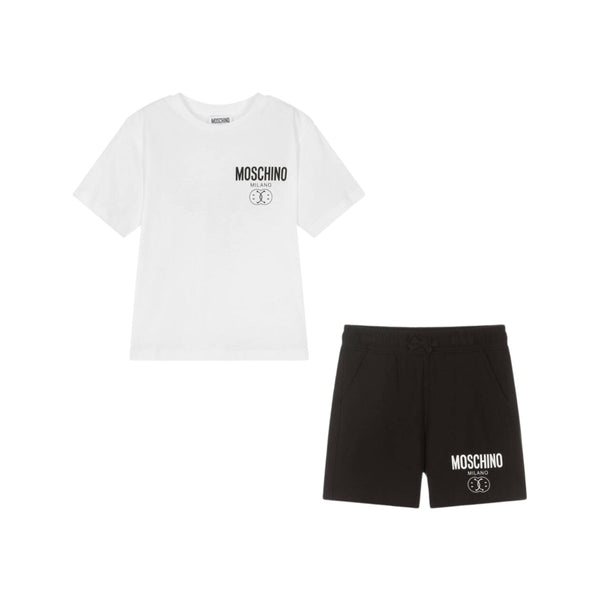 Boys White & Black Logo Short Sets