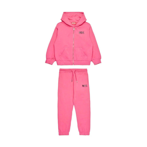 Girls Pink Logo-Print Fleece Tracksuit