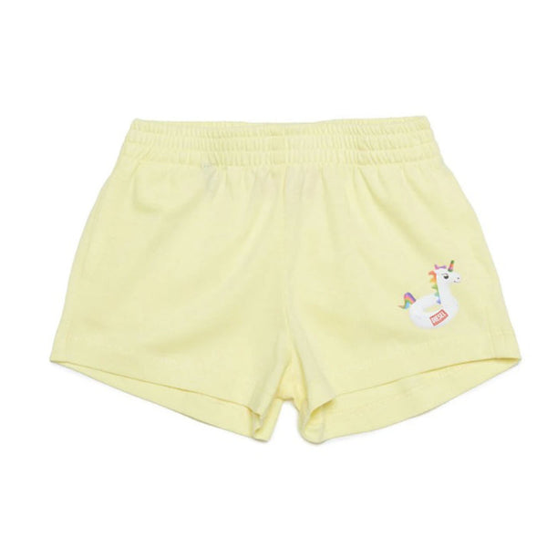 Yellow Cotton Shorts With Unicorn Print
