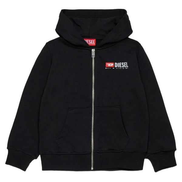 Boys Black Zip-up Logo-Print Hoodie