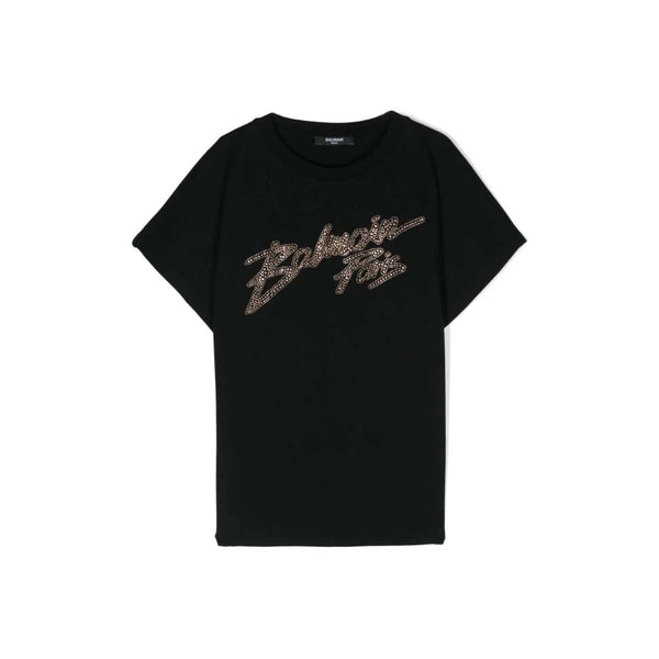 Girls Black Crystal-Embellished Logo T-shirt
