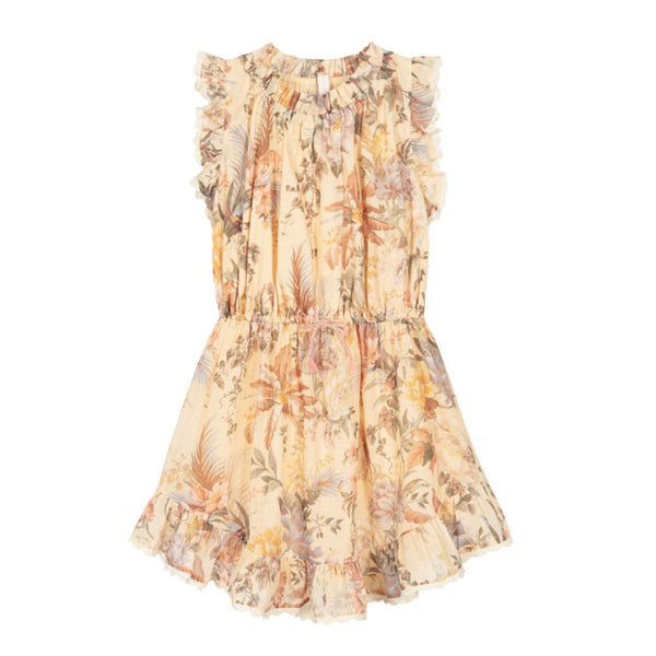 Girls Beige Cotton Floral Dress