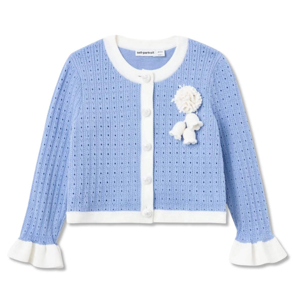 Girls Blue Cotton & Wool Knit Cardigan