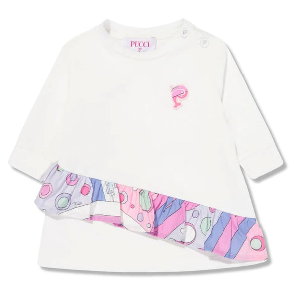 Baby Girls White Logo-Print Ruffled Dress