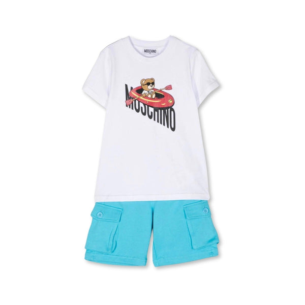 Boys White & Blue Cotton Short Set