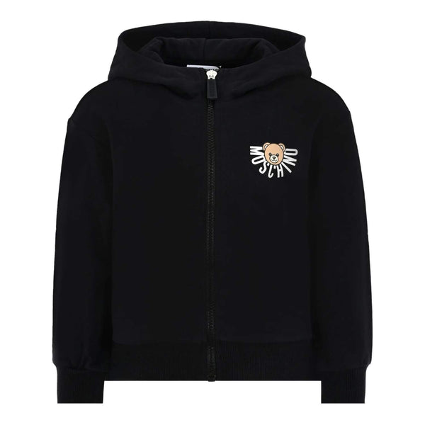 Unisex Black Teddy-Print Zip-Up Hoodie