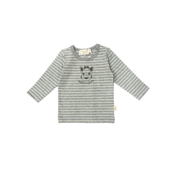 Grey & White Striped Full Sleeve T-Shirt for Baby