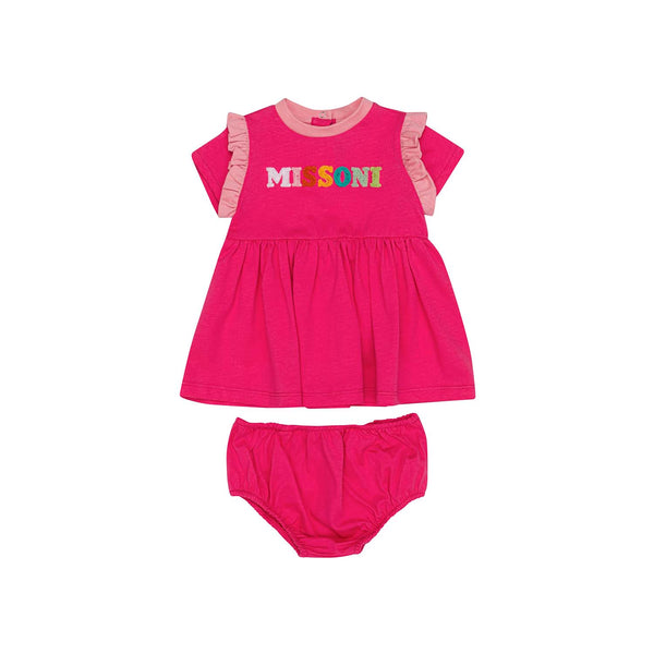 Girls Pink Logo-Patch Cotton Dress