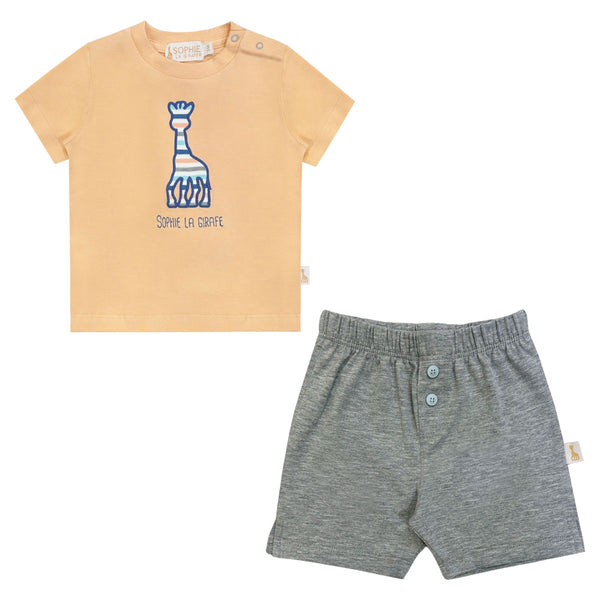 Baby Unisex Orange & Grey Shorts Set