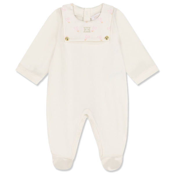 Baby Girls Cream Embroidered-Logo Rompers