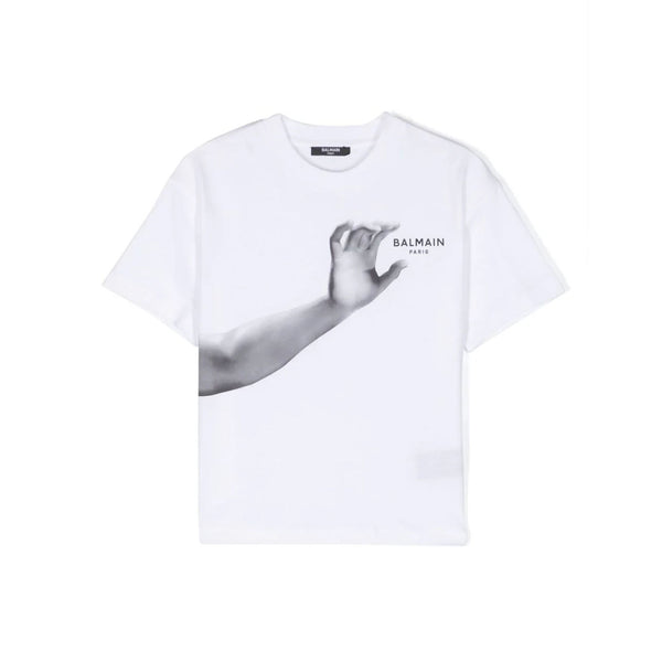 Boys White Graphic-Print Cotton T-shirt