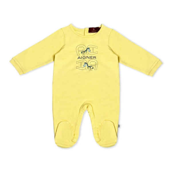 Baby Girls Yellow Logo-Print Romper