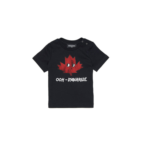 Kids Black Logo Print Cotton T-Shirt