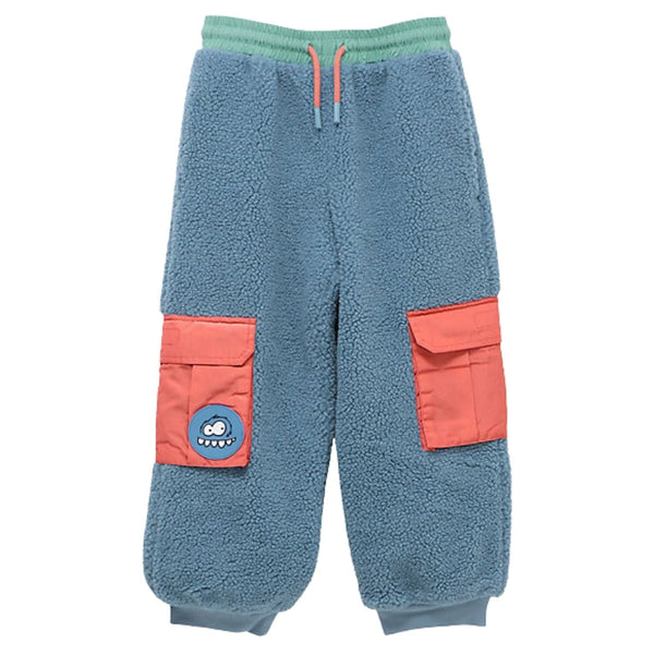 Boys Blue Faux Fur Monster-Patch Trousers