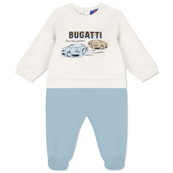 Baby Boys Blue & White Car & Logo-Print Romper