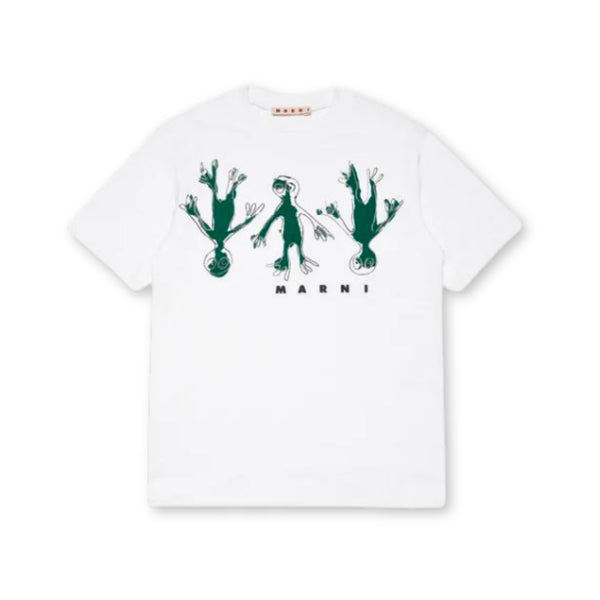 Boys White Frog-Print Cotton T-Shirt