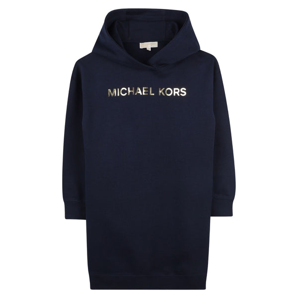 Girls Blue Logo-Print Hooded Dress