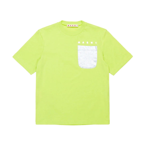 Girls Green Mylar-Pocket Cotton T-Shirt