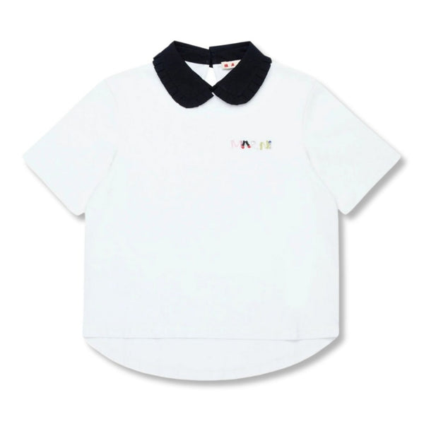 Girls White T-shirt With Pleated Collar