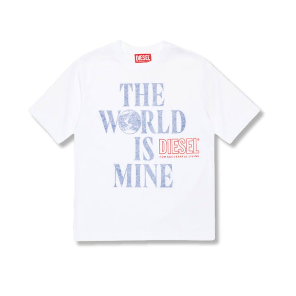 Boys White T-Shirt With World is Mine Logo