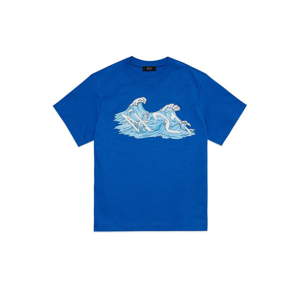 Boys Blue Wave Logo-Print T-Shirt