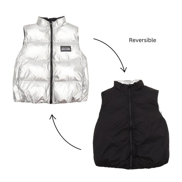 Unisex Silver Reversible Nylon Padded Vest Logo Gilet