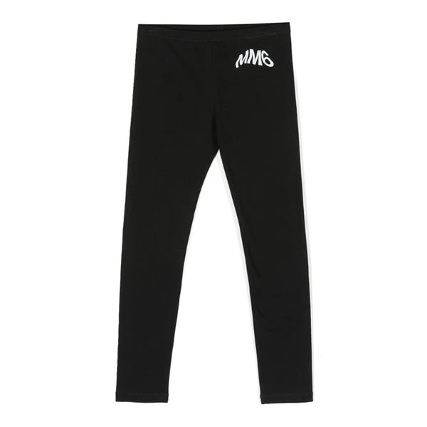 Girls Black Logo Print Cotton Leggings