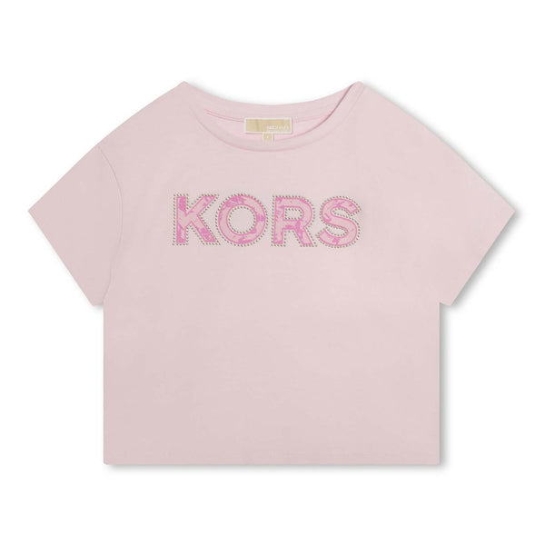 Girls Pink Cropped Cotton T-Shirt