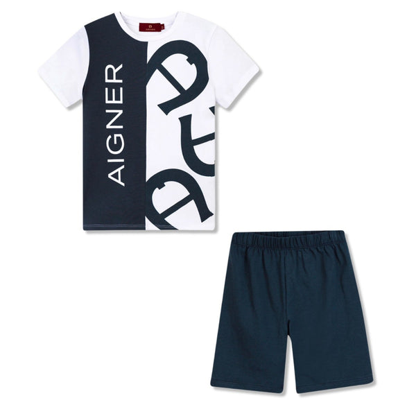 Boys Navy Blue Logo-Print Shorts Set