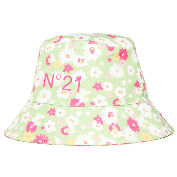 Girls Green Allover Flowers Fisherman Hat