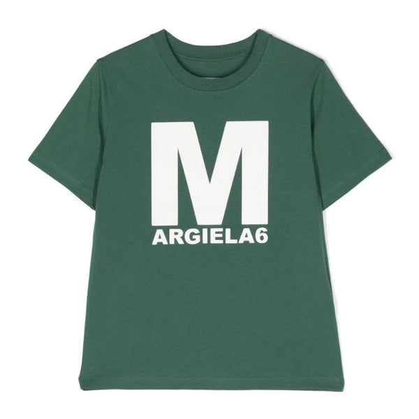 Kids Dark Green Logo Print Cotton T-Shirt