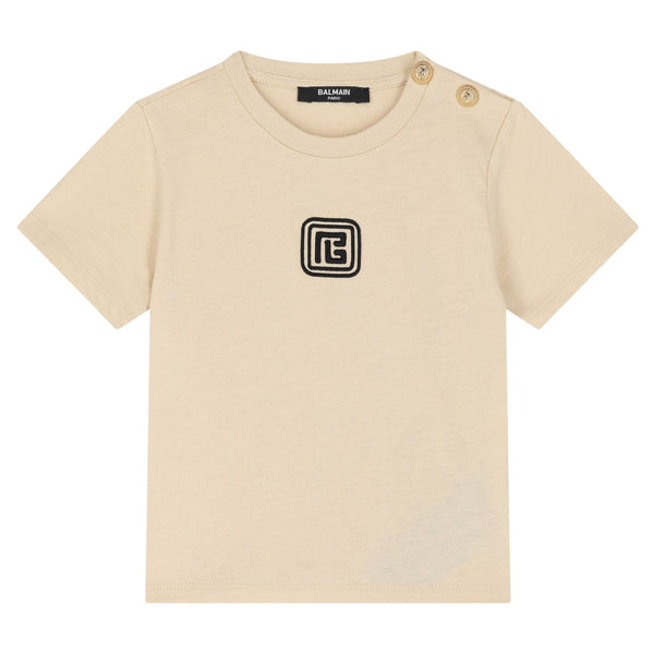 Baby Boys Beige Logo-Print T-Shirt
