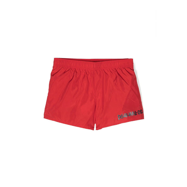 Boys Red Logo Print Swim Shorts