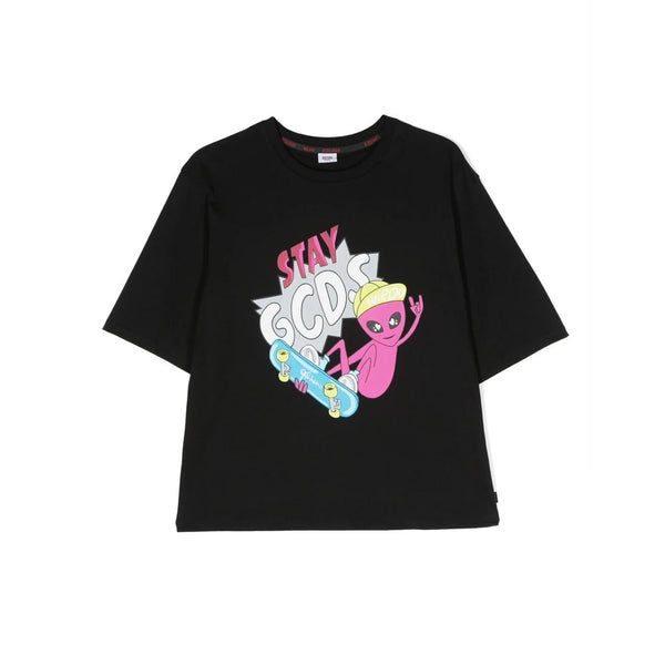 Kids Black Graphic-Print Cotton T-shirt