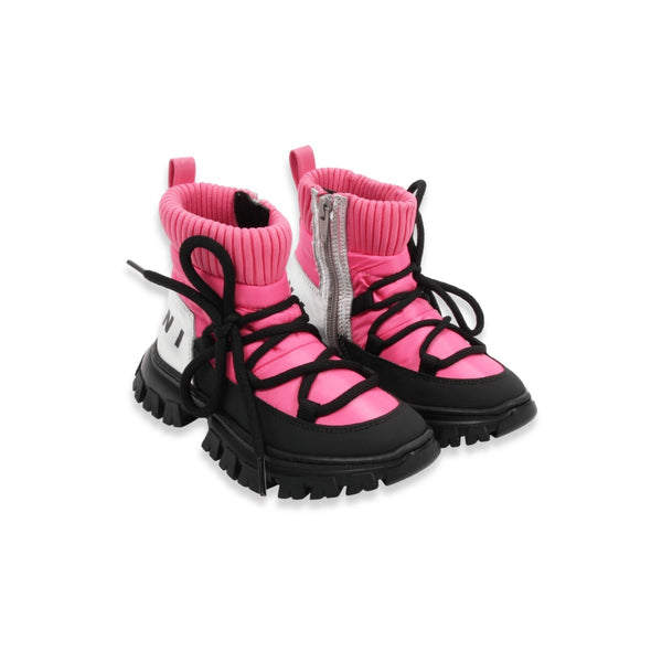 Girls Pink & Black Boot With Knitted Edge