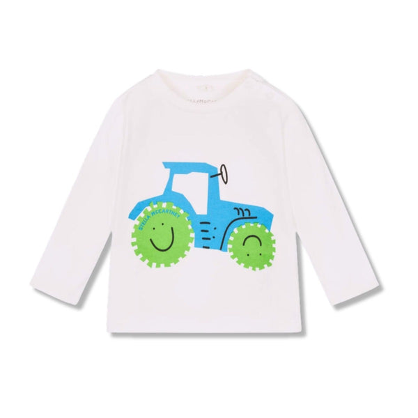 Boys Ivory Tractor Print Cotton T-Shirt