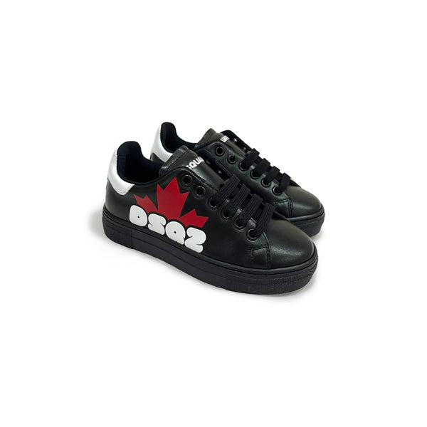 Boys Black Logo-Patch Lace-Up Sneakers