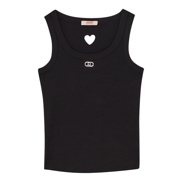 Girls Black Rib-Knit Cotton Top