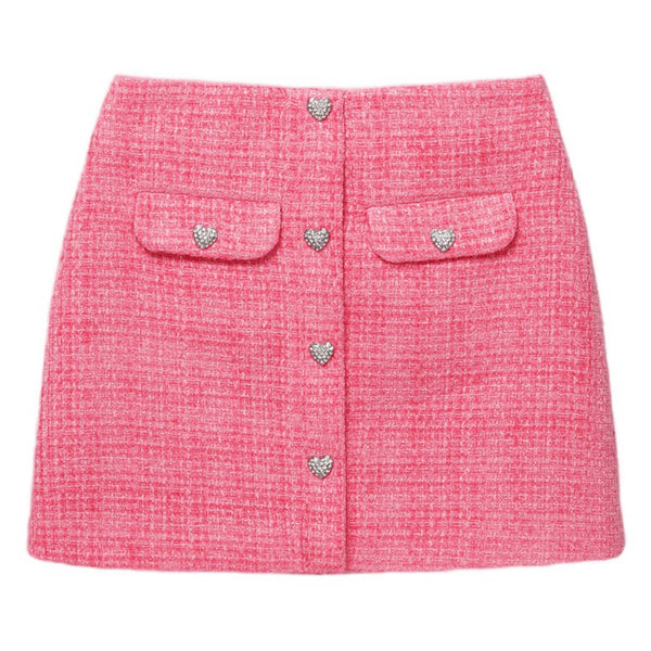 Pink Textured Woven Mini Skirt