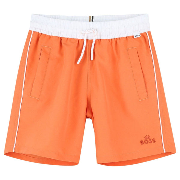 Boys Orange Logo-Print Swim Shorts