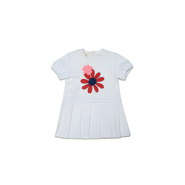 White Cotton Dress With Pleated Skirt