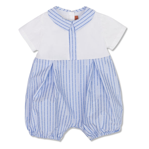 Baby Girls White & Blue Stripes Romper