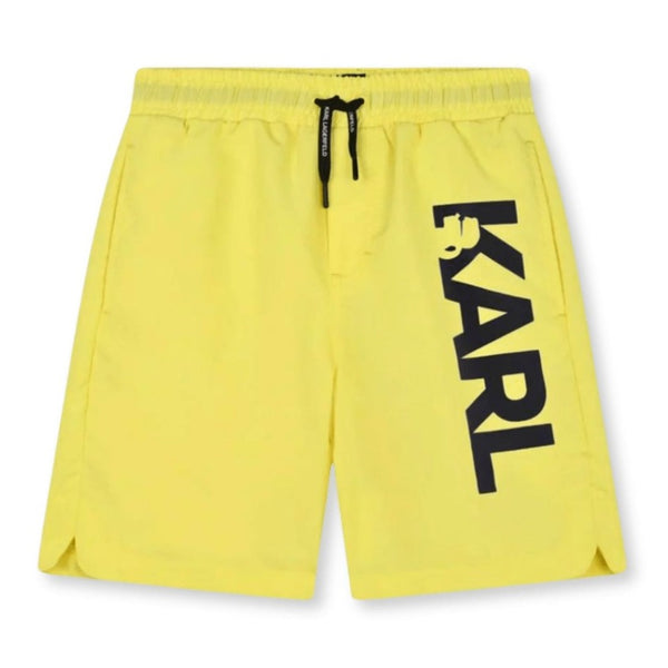 Boys Yellow Logo-Print Swim Shorts