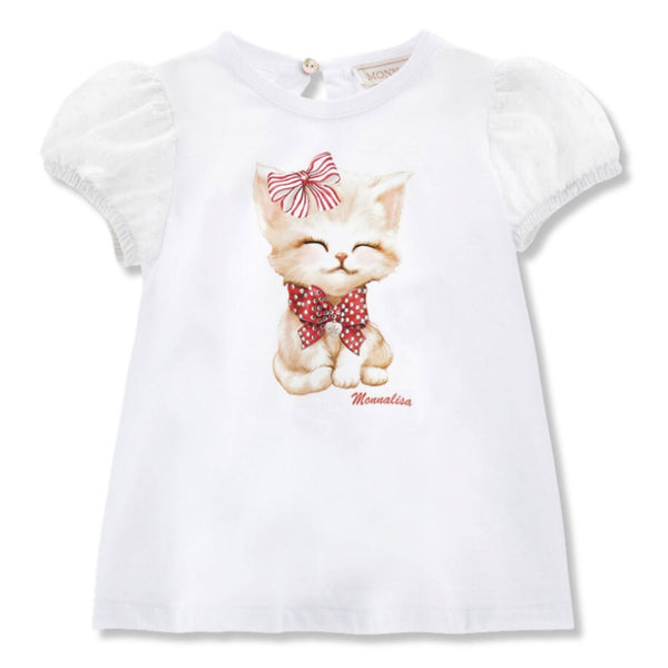 Baby Girls White Kitten-Print Cotton T-Shirt