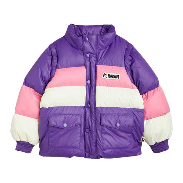 Kids Purple Zipper Sleeve Puffer Jacket