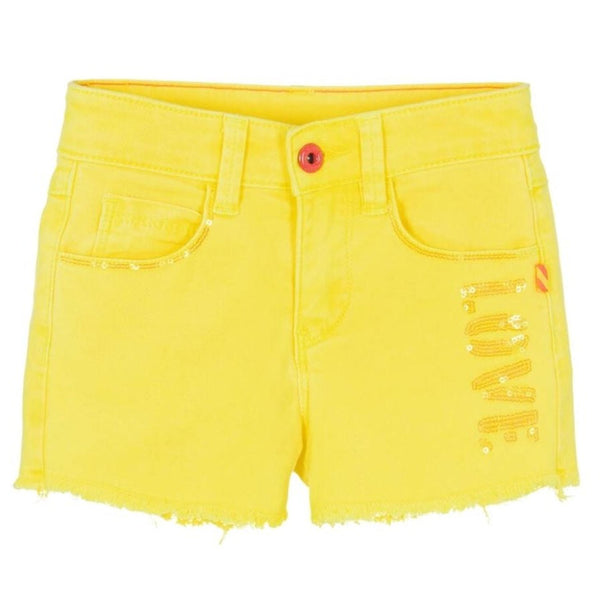 Girls Yellow Sequin Cotton Twill Shorts