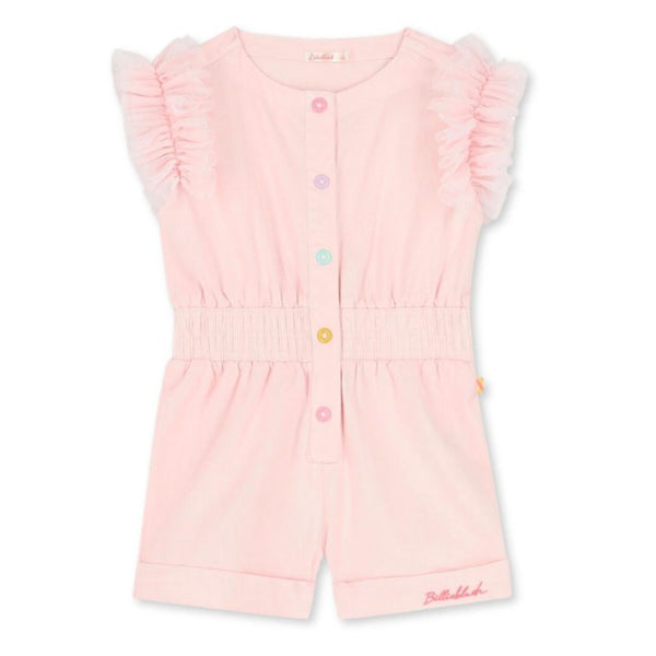 Girls Pink Tulle Ruffled Playsuit