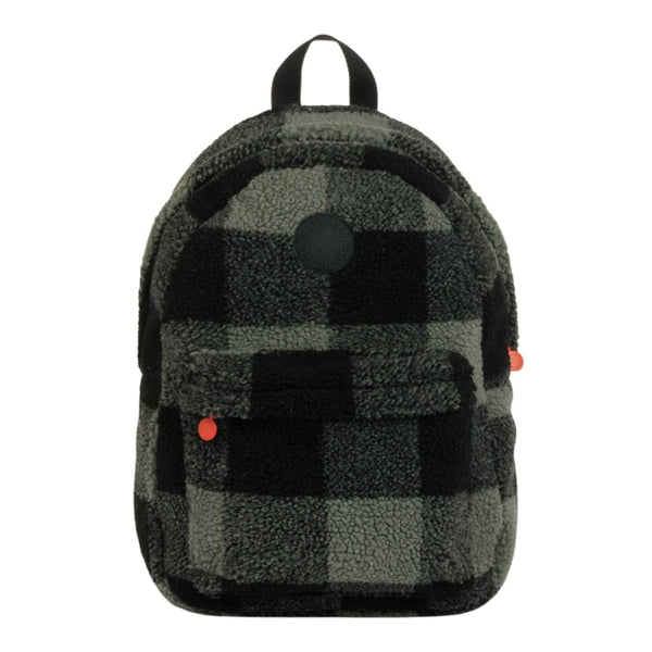 Boys Black & Green Check Sherpa Backpack